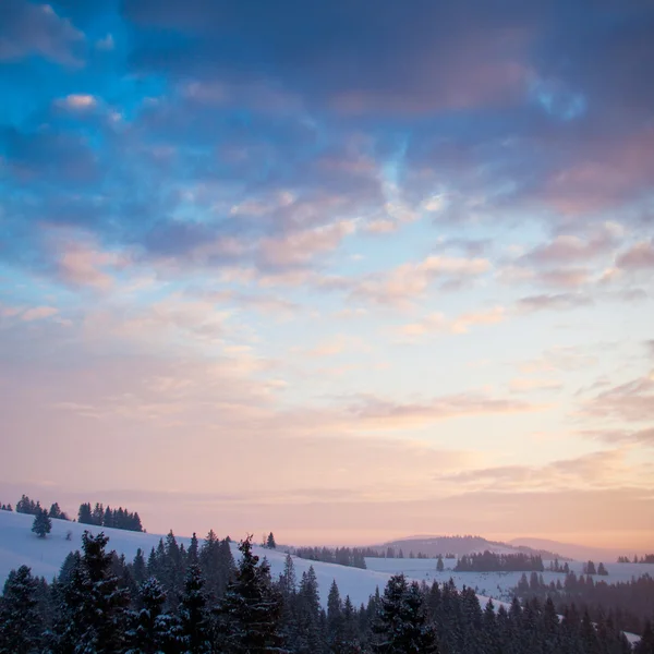 Bella alba nelle montagne dei Carpazi, Ucraina — Foto Stock