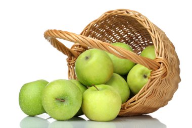 Basket of green apples on white background clipart