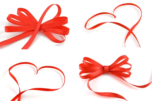 Rood hart en ribbon bow geïsoleerd op witte achtergrond — Stockfoto