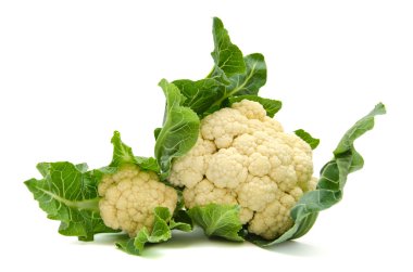 Isolated fresh Cauliflower cabbage with green leaves clipart