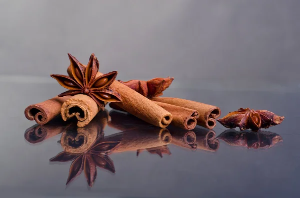 Star Anise, Cinnamon And Flax — Stock Photo, Image