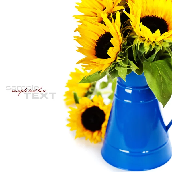 Zonnebloemen in een blauwe vaas — Stockfoto