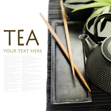 Green tea and chopsticks clipart