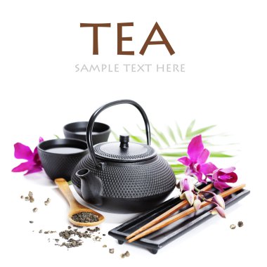 Green tea and chopsticks clipart