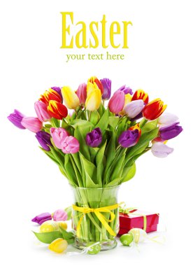 Spring tulips with easter eggs clipart