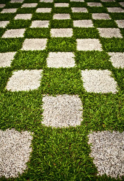 Green Zen garden. Chequered Grass. Background photo. — Stock Photo, Image