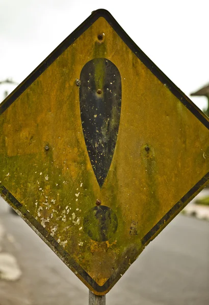 Old grunge warning traffic sign — Stock Photo, Image