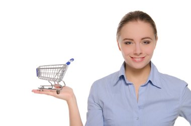 Empty shopping carts on a female hand clipart