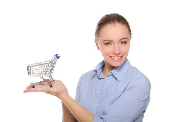 stock image Empty shopping carts on a female hand