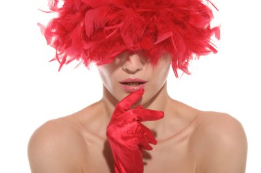 Beautiful woman in red gloves and hat clipart