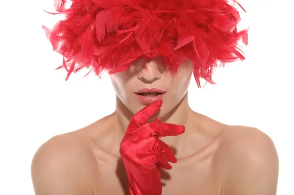 Hermosa mujer en guantes rojos y sombrero —  Fotos de Stock