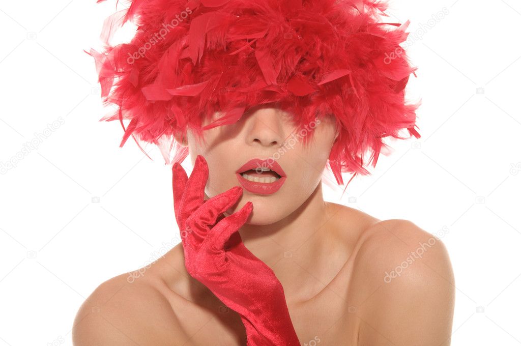 Beautiful woman in red gloves and hat
