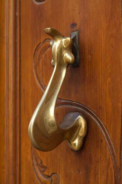 Old door with metallic handle knocker — Stock Photo, Image