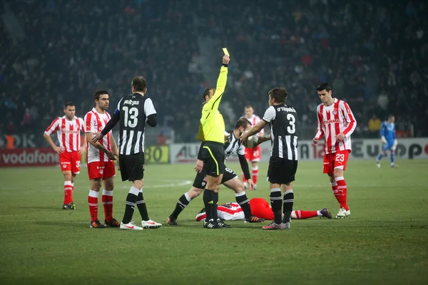 Kostas Stafilidis received a yellow card — Stock Photo, Image