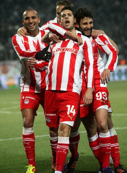 Kutlama olympiakos ikinci gol — Stok fotoğraf