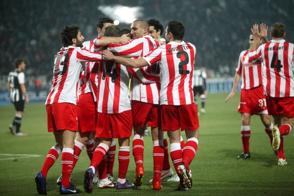Celebration the second goal of Olympiakos — Stock Photo, Image