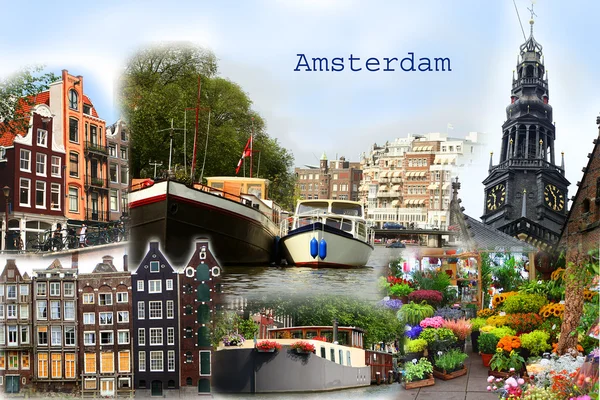 Amsterdam kolaż pocztówka — Zdjęcie stockowe