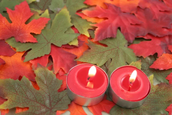 Candles and leaves — Stock Photo, Image
