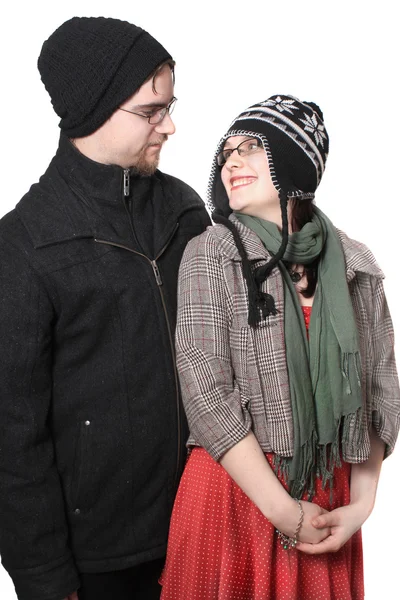 stock image Cute young couple in winter wear