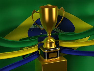 Brazil flag with gold cup clipart