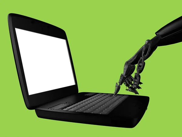 Hand des Roboters und Laptop — Stockfoto