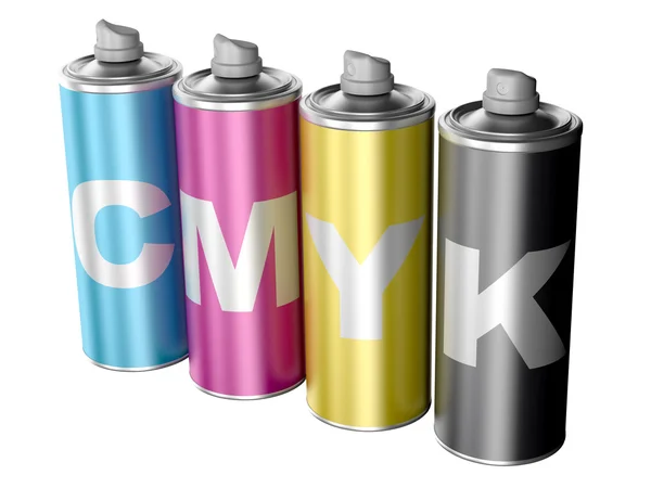Spray cans with CMYK color — Stock Photo, Image