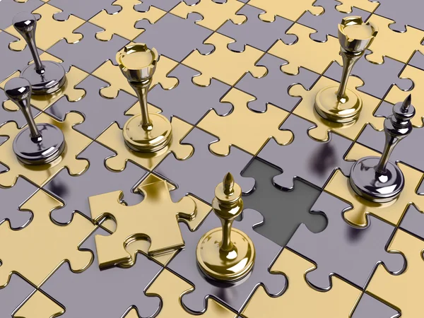 Šachy na desce puzzle — Stock fotografie