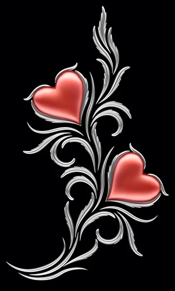 Dos corazones con adorno floral — Foto de Stock