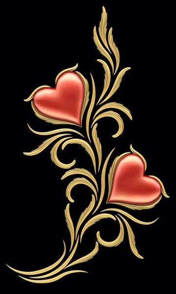 Two hearts with floral ornament — Stock Photo, Image