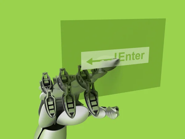 Cyborg dotykając przycisk enter — Zdjęcie stockowe