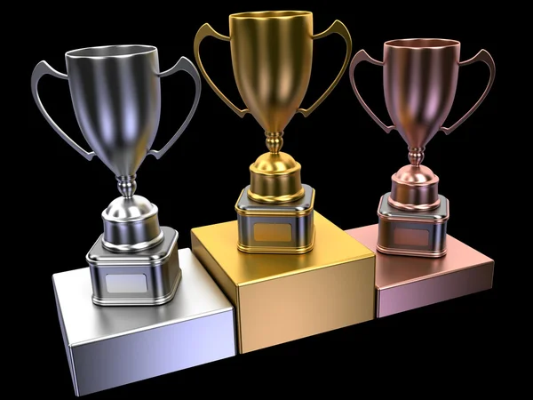 Podium with cups — Stock Photo, Image