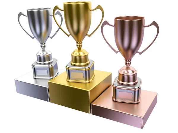 Podium with cups — Stock Photo, Image