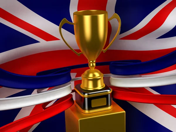 Bandeira do Reino Unido com copo de ouro — Fotografia de Stock