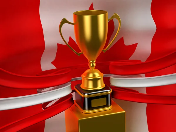 Kanadská vlajka s gold cup — Stock fotografie
