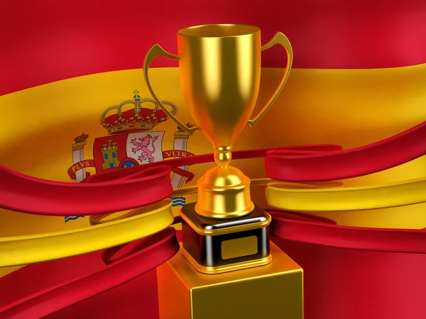 Bandera de España con copa de oro —  Fotos de Stock