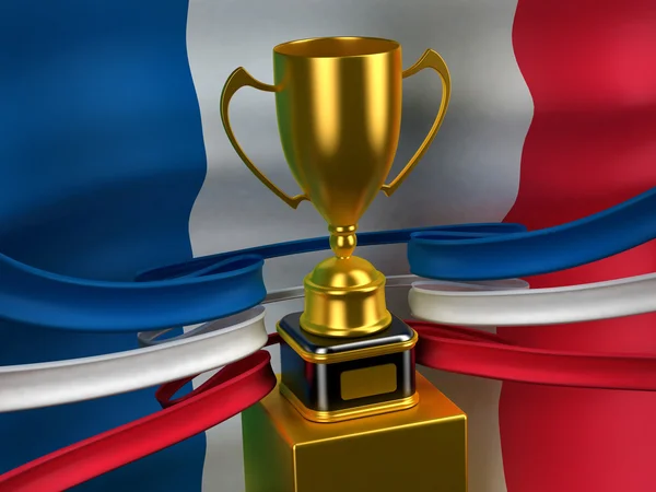 Französische Republik Flagge mit goldenem Pokal — Stockfoto