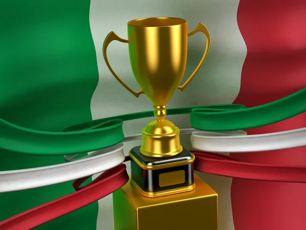 Bandera de República Italiana con copa de oro — Foto de Stock