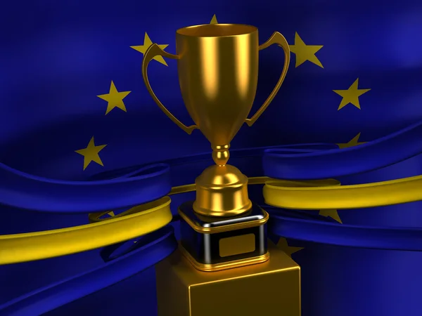Europäische Gewerkschaftsfahne mit goldenem Pokal — Stockfoto