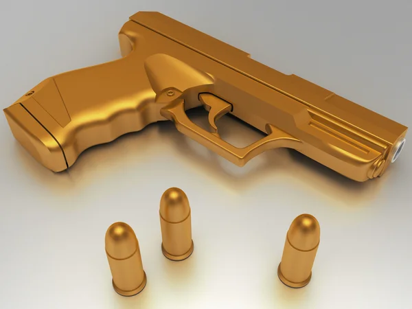 Golden gun with bullet — Stock Photo, Image