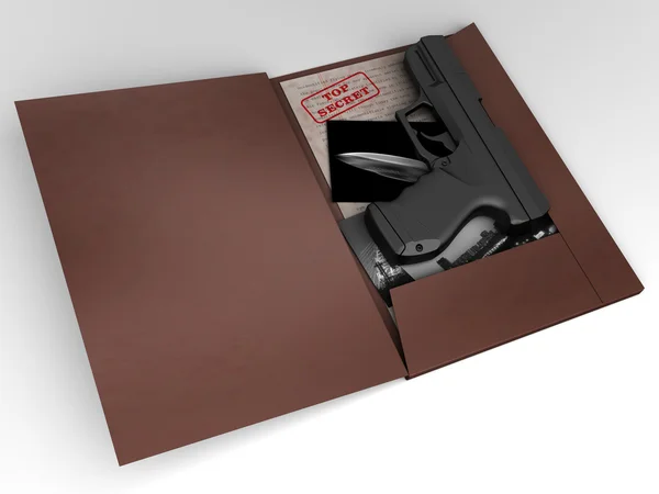 UFO top seret folder with gun — Stock Photo, Image