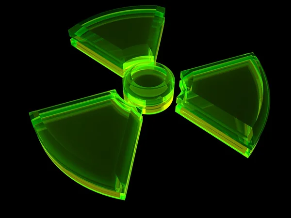 Señal - peligro radiactivo con fluorescencia Fotos de stock libres de derechos