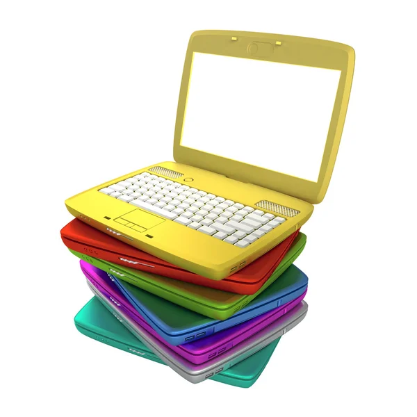 Muitos laptops coloridos — Fotografia de Stock