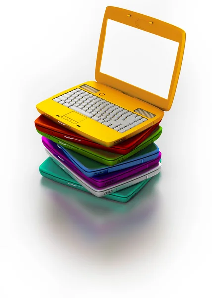 Mnoho barevných notebooky — Stock fotografie