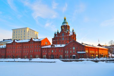 Helsinki. gün batımında Katajanokka Yarımadası