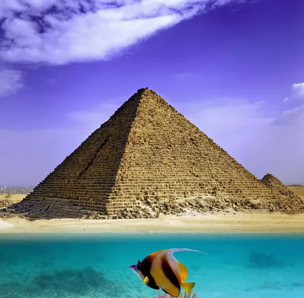 Voda a pyramidy, egypt — Stock fotografie