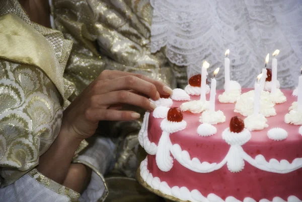 stock image Woman Touching her Birthday Cake