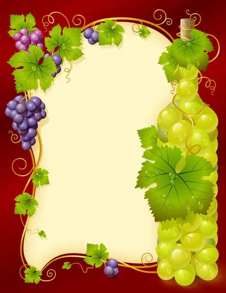 Vector grape frame with bottle — Stock Vector