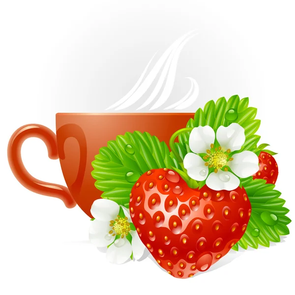 Φράουλα σε σχήμα καρδιάς και λευκό λουλούδια διάνυσμα — Διανυσματικό Αρχείο