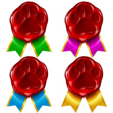 Dog or cat paw wax seal and color ribbon clipart