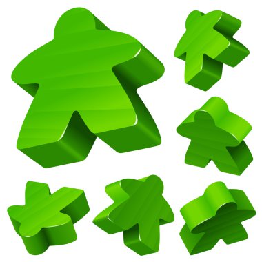 Yeşil Ahşap meeple vektör kümesi üzerinde beyaz izole. sembol aile tahta oyunları.